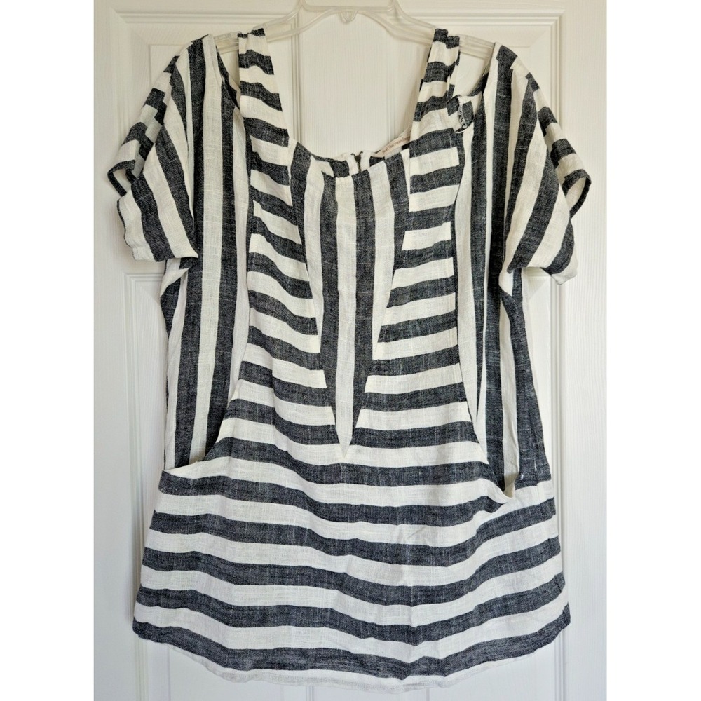 Soft Surroundings Sunset Striped Cold Shoulder Linen Tunic Top M Boho Lagenlook